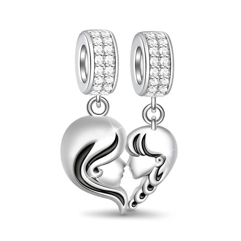 GNOCE [2 Pack Mother and Daughter Charms for Bracelet/Necklace 925 Sterling Silver Mom Love Heart Dangle Charms for Women Mom Mother's Day Gift - Image 1